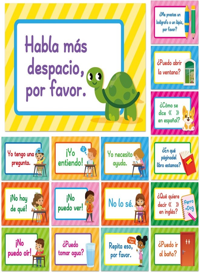 OBUSATT 16 Pieces Spanish Poster Set Spanish Phrases Classroom Decorations Spanish Theme Learning Poster Study Materials for Teachers Primary and Preschool School Classroom Language Study Classroom Decor - Image 1